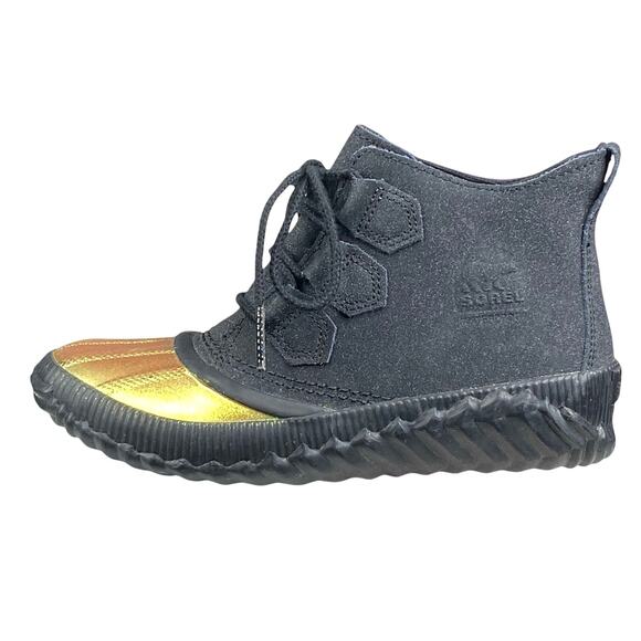 NWT Sorel Women's Out N About Back Gold Metallic Rain Boots Size US 6 - Picture 2 of 10